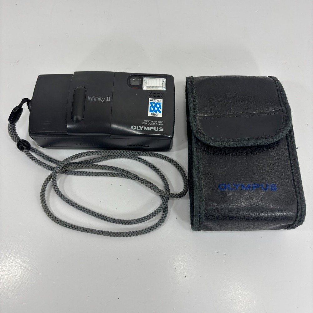 Olympus Infinity II 35mm Film Camera Zuiko 35mm f/2.8 Lens Case & Strap TESTED